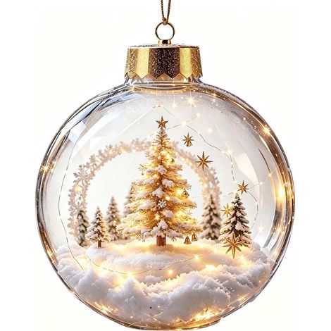 Boule à neige lumineuse 3D en acrylique transparent, décoration de Noël avec un adorable pingouin à suspendre au sapin pour calendrier de l'Avent (1/5)
