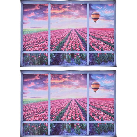 2 Pièces Autocollants Muraux 3D Vue Fenêtre Fleurs Tulipe Paysage pour Salon Chambre Décoration (1/5)