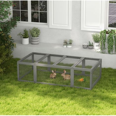 Recinto per conigli 180x90x48 cm in legno grigio, tetto apribile, per giardino piccolo – MEUBLIV (1/5)