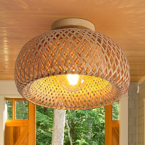 Plafonnier en bambou avec ampoule, lustre bohème, petite lampe décorative tissée à la main, 30 cm, 3 températures de couleur (1/5)