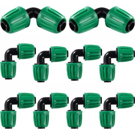10 pezzi di raccordi per irrigazione a goccia da 16 mm, adattatore a gomito per irrigazione a goccia, raccordi angolati per irrigazione, connettore per tubo di irrigazione, per giardino, prato (verde)
