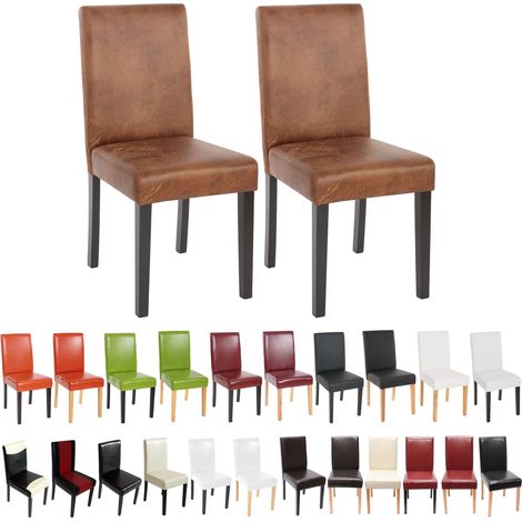 Lot de 2 chaises de séjour Littau, simili-cuir, aspect daim marron, pieds clairs