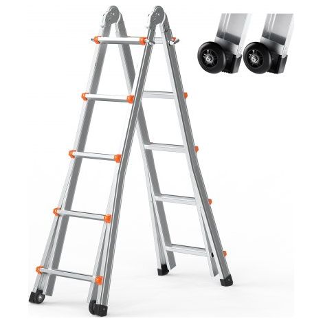 Teleskopleiter mit A-Rahmen, 5990 mm Aluminium-Ausziehleiter, Mehrzweckleiter, Klappleiter, Stehleiter, Anlegeleiter für Hausaufgaben, Treppen, Innen- & Außendächer, 150 kg Tragkraft (1/5)