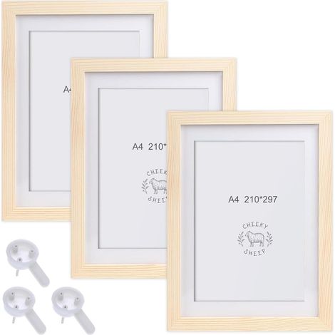 Lot de 3 cadres photo A4 en bois - 21 x 30 cm - Cadre photo MDF - Format A4 - Cadre photo à suspendre - En plexiglas incassable - Idéal pour collage, portraits, certificats (1/5)