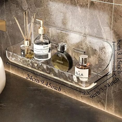Étagère murale de salle de bain en acrylique (L) sans perçage - Organisateur mural pour cosmétiques et articles de toilette, gain de place pour lavabo et mur (1/5)