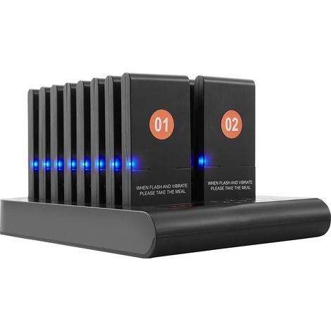 Système d'appel client sans fil 500m, 16 bipers avec vibration et flash, pour restaurant, food truck, église, crèche, hôpital. (1/5)