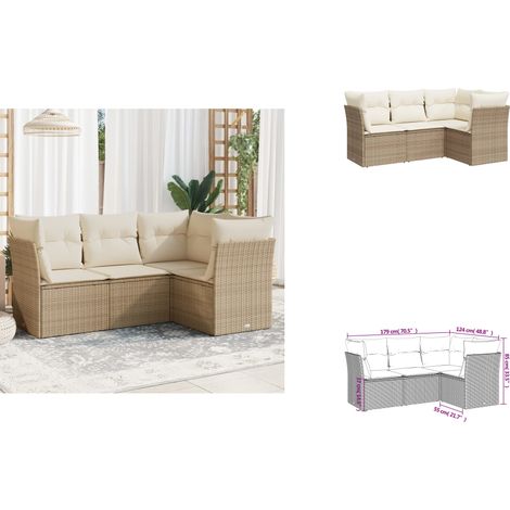 Salon de jardin avec coussins 4 pcs beige résine tressée - Ensemble Salon De Jardin - Mobilier De Jardin - Canapé Extérieur - Canapé Patio - Résine Tressée (1/3)