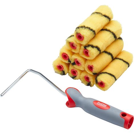 ProDec 11 pezzi di mini rulli da 4 pollici in tessuto medio con telaio a presa morbida per una pittura liscia con vernici a emulsione su pareti e soffitti interni, 4".