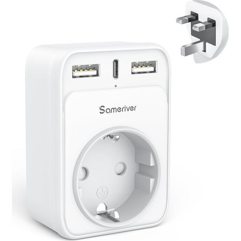 Adaptateur Prise Anglaise UK Angleterre France Adaptateur de Voyage avec USB A & C 2.4A,Europe Francaise FR 2 Broches vers GB 3 Broches pour Irlande Royaumeuni Bretagne Écosse, Type G (1/5)