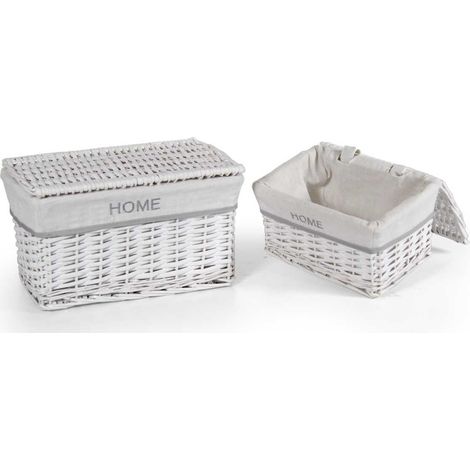 CESTE BIANCHE RETTANGOLARI IN TESSUTO CON SCRITTA HOME SET 2PZ CON COPERCHIO (1/2)
