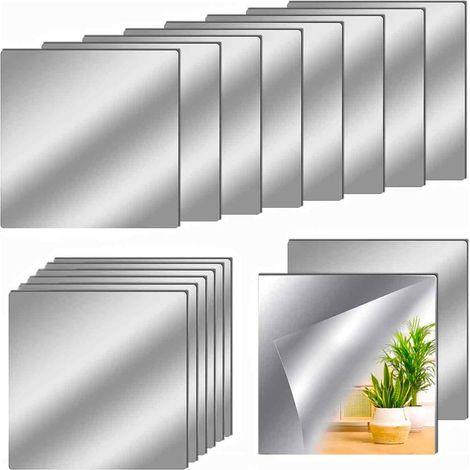 Feuille Miroir Acrylique - Carré 15x15 Cm - Pour Salle De Bain Et Salon - Lot De 16 Pièces (1/5)