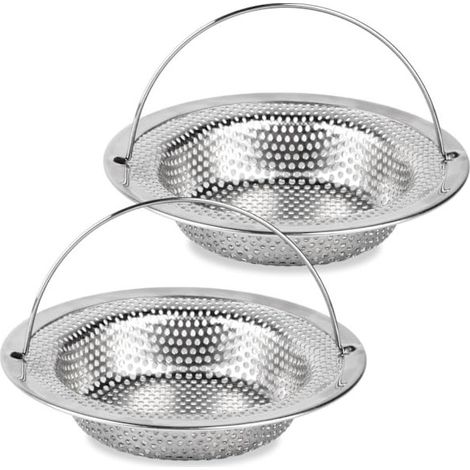 Lot de 2 crépines d'évier, crépine de 11 cm, en acier inoxydable avec poignée, crépine universelle. (1/5)