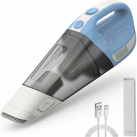 Aspirateur balai sans fil puissant, nettoyeur auto portable sec et humide, usage voiture maison bureau, bleu, aspiration forte rapide (1/5)