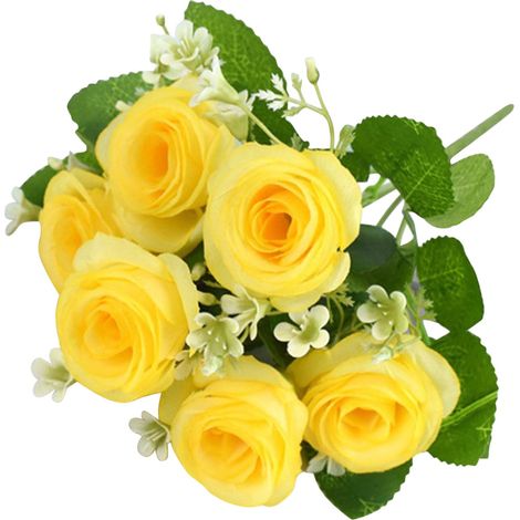 Bouquet De Fleurs Artificielles - Tige En Fer Recouverte De Plastique - Fleur En Tissu - Jaune - Usage Intérieur Et Extérieur - 1 Pièce (1/3)