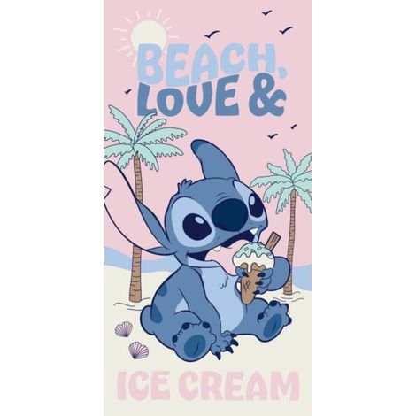 Serviette de plage Stitch - Plage, Amour et Glace - 70x140 cm (1/4)