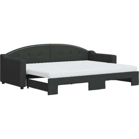 Canapé-lit avec sommier gigogne et matelas noir de 80 x 200 cm, recouvert de tissu. (1/5)