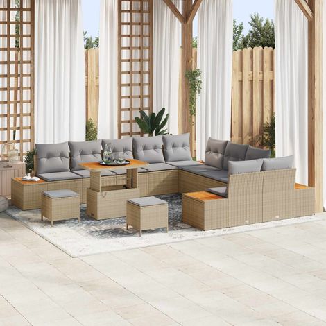 Salon de Jardin 13 Pièces Ensemble Canapé Résine Tressée et Acier Beige et Gris Clair - PANGIVO (1/5)
