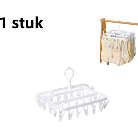 Étendoir à linge pliable avec 32 pinces à linge pour chaussettes et sous-vêtements utilisable en intérieur et extérieur blanc (1/4)