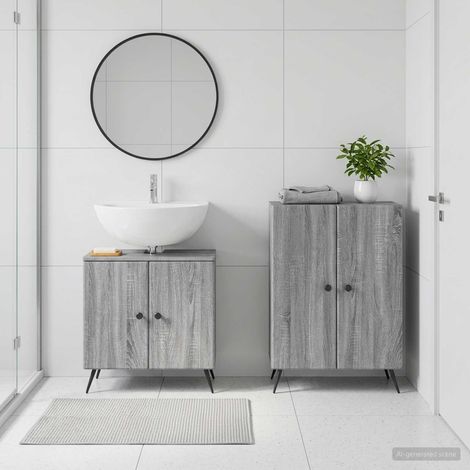 vidaXL 2 Piece Bathroom Cabinet Set BREDA Grey Sonoma Engineered Wood (1/5)