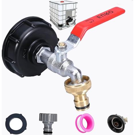 1 Robinet Cuve 1000l, Laiton, Adaptateur S60x6, Raccord 1/2 Pouces, Réservoir IBC (1/5)