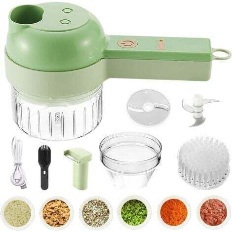 PA Hachoir Électrique sans Fil, Kit Mini Hachoir à Ail Presse Portable, Processeur de Hachoir Légume avec Pinceau de Nettoyage pour Les Oignons de Poivrons au Gingembre(Vert) (1/5)