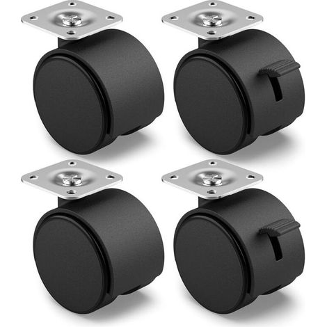 Jeu de 4 Roulettes pour meubles 50 mm - Roulettes de transport avec frein jusqu'à 80 kg par roue - Roulettes pivotantes pour meubles d'intérieur (1/5)