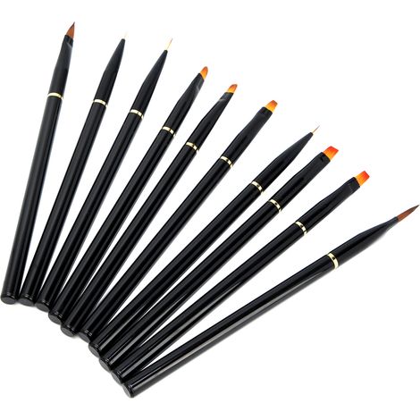 Set de 10 pinceaux pour art des ongles, liner, dessin, peinture UV gel, manche noir (1/5)