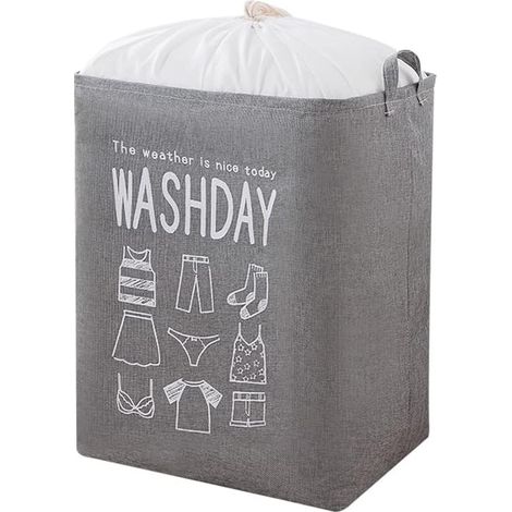 Grand panier à linge sale, sac de rangement pour couettes, vêtements, jouets et autres articles, ouverture à cordon anti-poussière, pliable, gris (1/5)