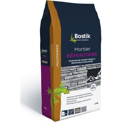 Bostik – Mortier réfractaire gris foncé 5kg – Résistance jusqu'à 1200°C – Pour cheminées et barbecues – Ne fissure pas après séchage