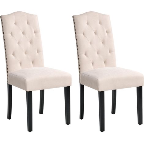 Set di 2 Sedie da Pranzo Tessuto Vellutato Crema Gambe in Legno Nero Shirley