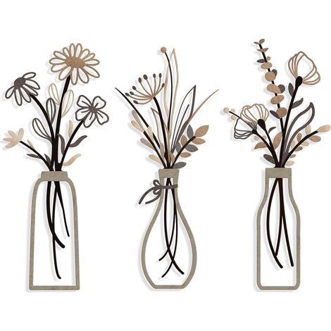 CCYKXA 3-Piece Metal Flower Wall Decorations, Minimalist Wrought Iron Wire Wall Art, Metal Flower Wall Vases, Modern Decoration for Living Room, Bedroom, Entryway, Dining Room, Durable and Sturdy (1/5)