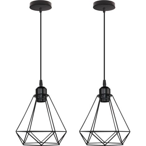 Lámparas De Colgar Industrial Lámparas De Colgar Retro De Diamante Ø20CM Lámpara De Techo Ajustable En Altura Para Sala De Estar Comedor Negro (2PCS)