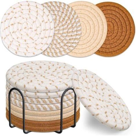 Set of 8 absorbent coasters, cotton knit, suitable for living room decoration, 4.3 inches. (1/5)
