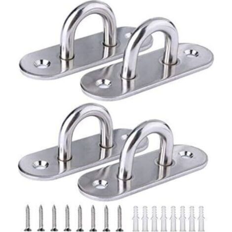 Lot de 4 plaques à œillet oblongues M6 304 en Acier Inoxydable pour matériel Marin avec 8 vis et Chevilles en Plastique pour Pont/Mur/Bateau