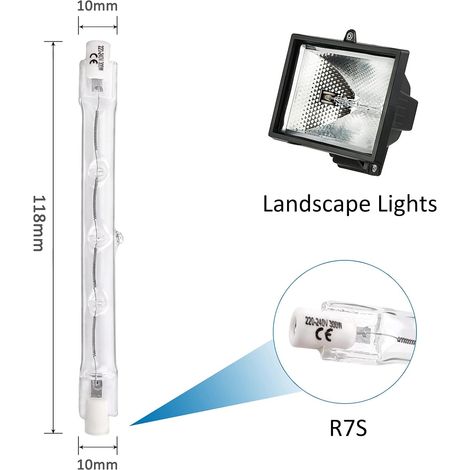 Ampoules Halogènes Linéaires R7s 118mm 300W, Dimmable Blanc Chaud 2700K 4500LM, 220V Projecteur à Double extrémité R7s pour Éclairage paysager, Lumière de travail de sécurité, 5 Pièces