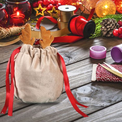 SJLERST Sac à cordon de Noël, sac cadeau en bois de cerf, pochette d'emballage pour décorations de Noël