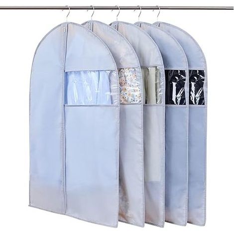 5pcs Hanging Garment Bags with Transparent Window, Visible, Dustproof, Waterproof, Mothproof, and Moisture-Proof, 60x100cm Grey (1/4)