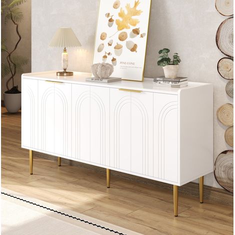 CHICFURN Aparador 140 x 38 x 75 cm de MDF blanco, 4 puertas, almacenaje modulable (1/5)