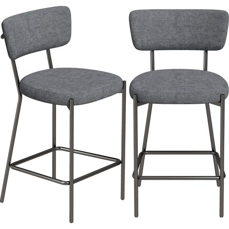 Set aus 2 gepolsterten Barhockern mit geschwungenen Rückenlehnen, ideal für Kücheninseln oder Essbereiche, grau.