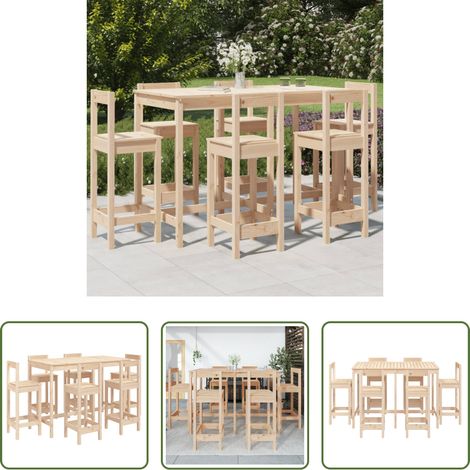 Holzbar - 7-tlg. Gartenbar-Set Massivholz Kiefer (1/5)