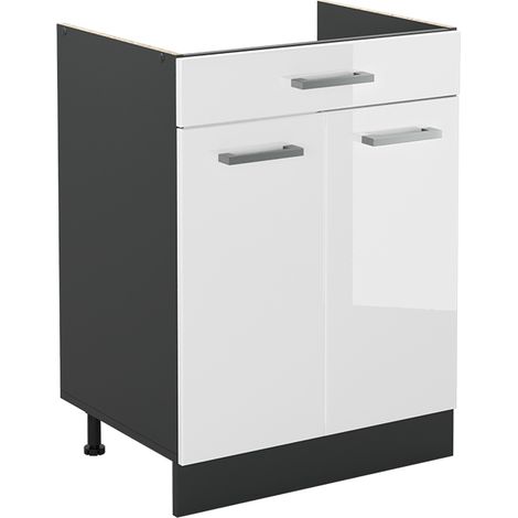 Küchenunterschrank R-Line, Weiß Hochglanz/Anthrazit, 60 cm mit Schublade ohne Arbeitsplatte, Vicco