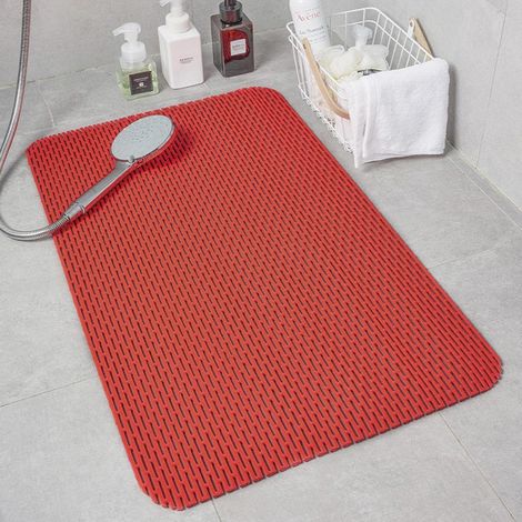 Tapis de douche rectangulaire antidérapant, drainage rapide, massage des pieds, 45 x 70 cm, Rouge (1/5)