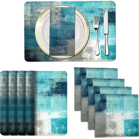 Lot de 8 sets de table - Art moderne - Art abstrait peint pour la décoration de la maison et de la cuisine (sets de table de 40 x 30cm) (1/5)
