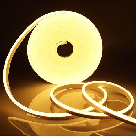 NEONFLEX LED Flexible IP65 24V 12W/m – Découpe Tous les 1 cm – Bobine de 5 Mètres (Blanc Chaud 3000K)