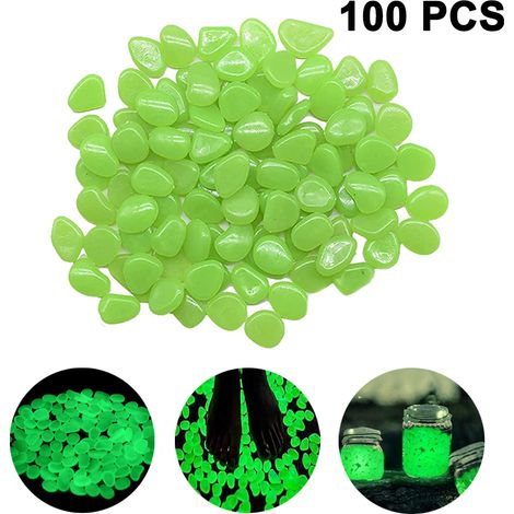 Lot de 100 galets phosphorescents pour jardin, pierres lumineuses pour la décoration intérieure et extérieure, pelouse, aquarium, allée, chemin, allée carrossable, chemin d'accès, solaire