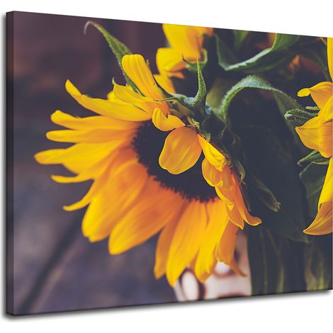 Lienzo impreso con motivos botánicos de girasoles, 100x80 cm.