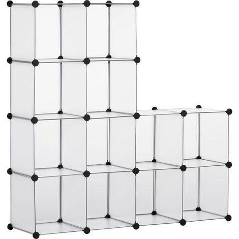 Système d'étagères modulaires avec 16 caissons séparés, étagères à emboîter, à monter soi-même, noir et blanc (1/5)