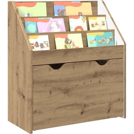 Bibliothèque Enfant en Chêne Massif, Étagère de Rangement 60 x 29,5 x 69 cm pour Chambre d'Enfant (1/5)