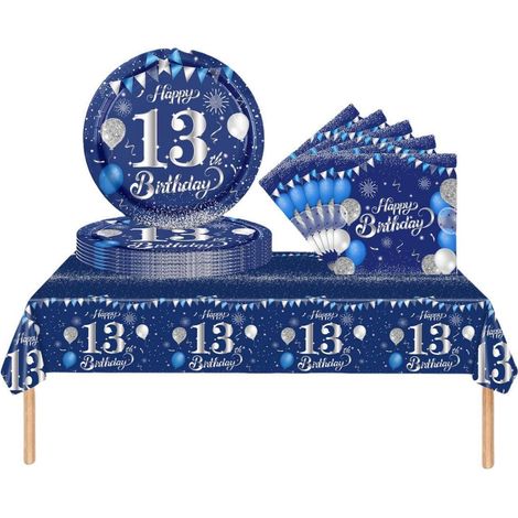 Partygeschirr Set 13. Geburtstag Marineblau Silber 37 Teile für Kinder