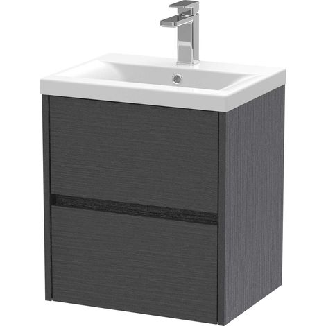 Nuie Havana Graphite Grey Woodgrain 500mm Wall Hung 2 Drawer Vanity Unit and Mid Edge Ceramic Basin - HAV2202A (1/4)